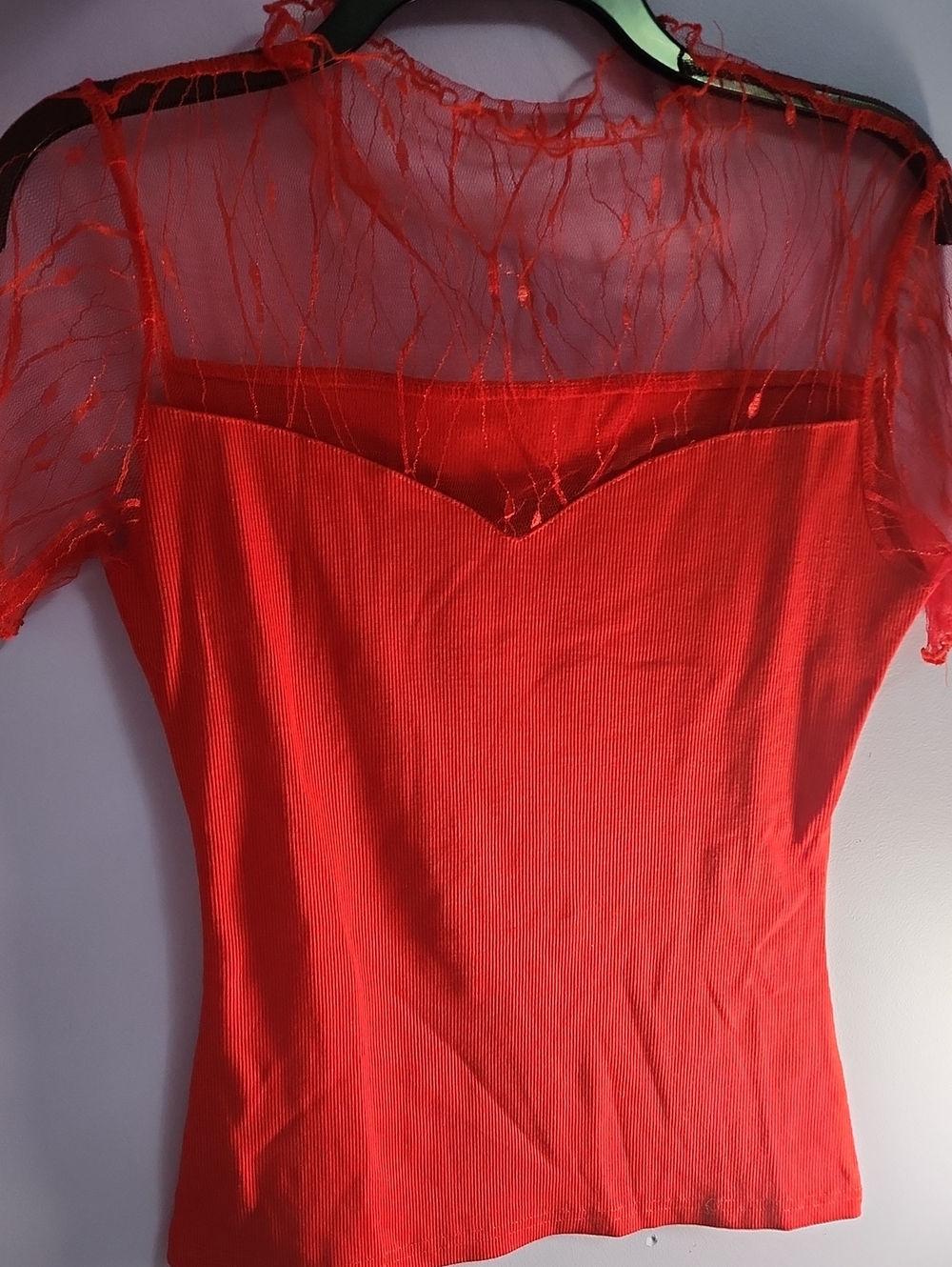 SHEIN Red Sheer Womens Top
